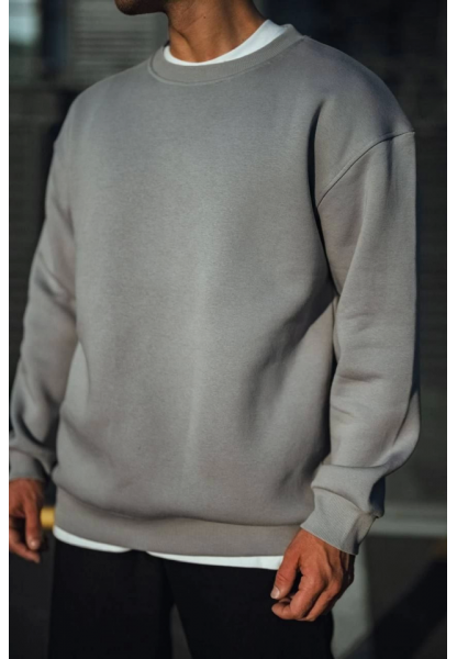 Kışlık Bisiklet Yaka Üç İplik Basic SweatShirt - Boyalı Gri