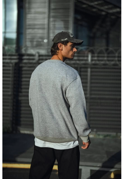 Kışlık Bisiklet Yaka Üç İplik Basic SweatShirt - Gri