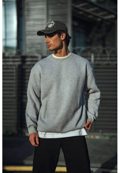 Kışlık Bisiklet Yaka Üç İplik Basic SweatShirt - Gri