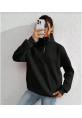 Unisex Uzun Kol Yarım Farmuarlı Yakalı Basic SweatShirt - Siyah