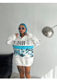 Yarım Fermuarlı Oversize Baskılı SweatShirt - Beyaz