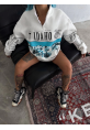 Yarım Fermuarlı Oversize Baskılı SweatShirt - Beyaz