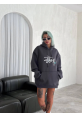 Üç İplik Kapşonlu Baskılı SweatShirt - Füme