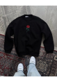 Oversize Üç İplik Bisiklet Yaka Baskılı SweatShirt - Siyah