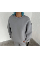 Kışlık Bisiklet Yaka Üç İplik Basic SweatShirt - Gri