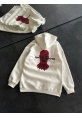 Üç İplik Kapşonlu Baskılı Oversize SweatShirt- Beyaz