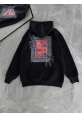 Uzun Kol Kapşonlu Ön Ve Arka Baskılı SweatShirt - Siyah