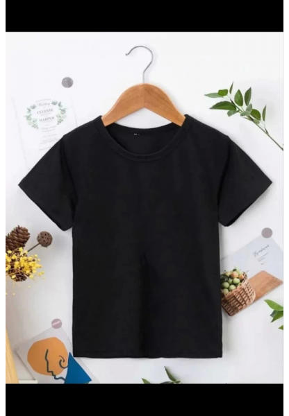 Çocuk Unisex Kapüşonlu Özel Tasarım Basic Tshirt - Siyah