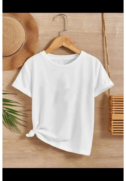 Çocuk Unisex Kapüşonlu Özel Tasarım Basic Tshirt - Beyaz