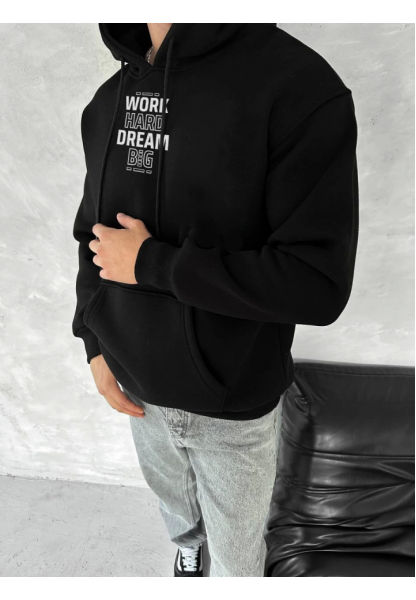 Kışlık Üç İplik Kapşonlu SweatShirt - Siyah