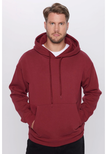 Üç İplik Penye Kapşonlu Basic SweatShirt - Bordo