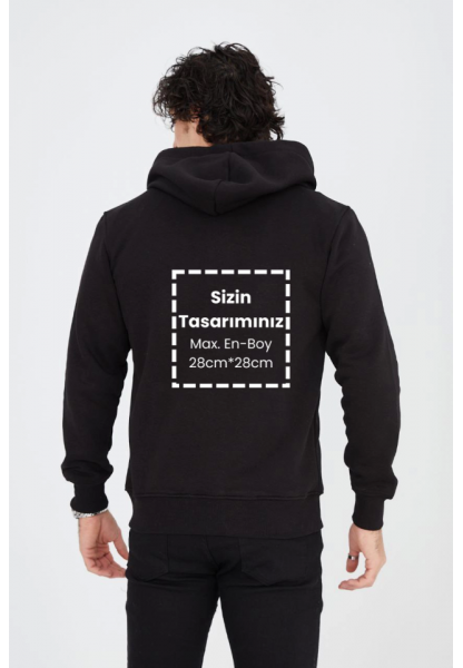 Unisex Tam Fermuarlı Kapşonlu Özel Tasarım SweatShirt - Siyah