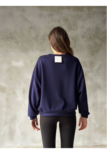 Osy Modal Yumuşak Dokulu Kumaş Bisiklet Yaka Oversize Sweatshirt - Lacivert