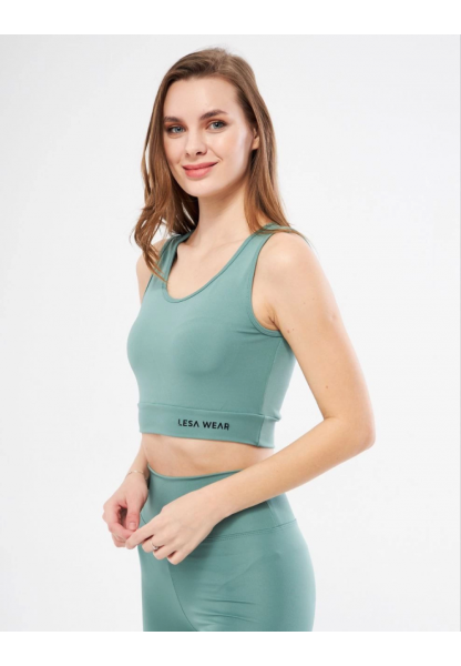 Kolsuz Sporcu Baskılı Crop - Mint Yeşili