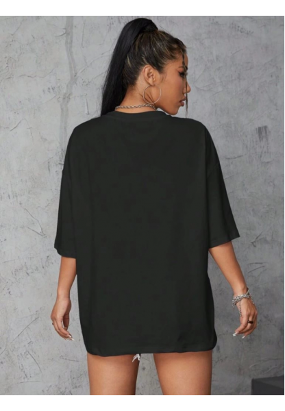 Baskılı Oversize T-shirt - Siyah