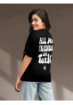 Baskılı Oversize T-shirt - Siyah