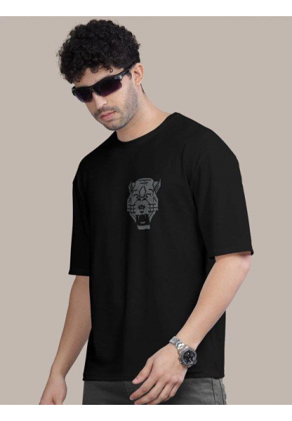 Erkek Baskılı Oversize T-shirt - Siyah