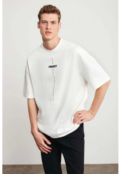 Unisex Baskılı Oversize T-Shirt - Beyaz