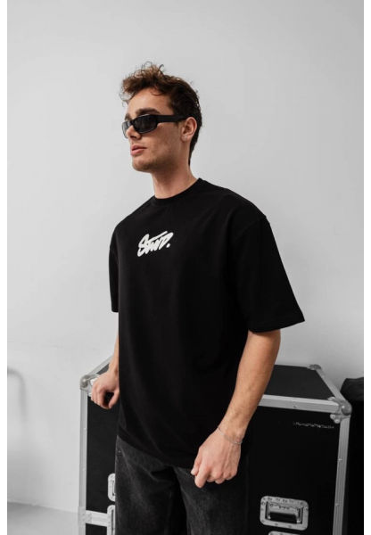 Erkek Baskılı Oversize T-shirt - Siyah