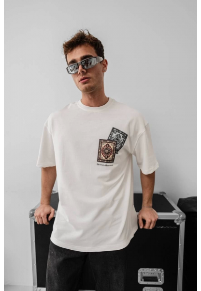 Erkek Baskılı Oversize T-shirt - Beyaz