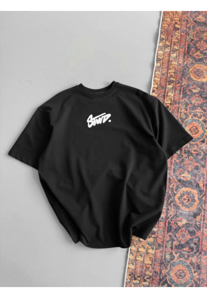 Baskılı Oversize T-shirt - Siyah