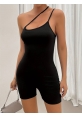 Kadın Asimetrik Askılı Mini Kaşkorse Bodycon Tulum