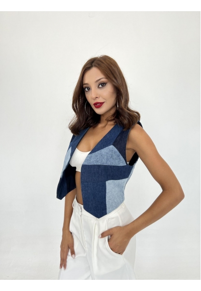 6936 DENIM PIECES VEST-MAVİ