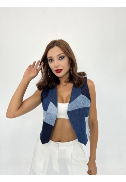 6936 DENIM PIECES VEST-MAVİ