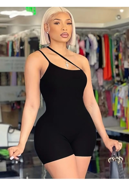 Kadın Asimetrik Askılı Mini Kaşkorse Bodycon Tulum