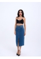 6471 DENİM MIDI SLIT SKIRT-KOYU MAVİ