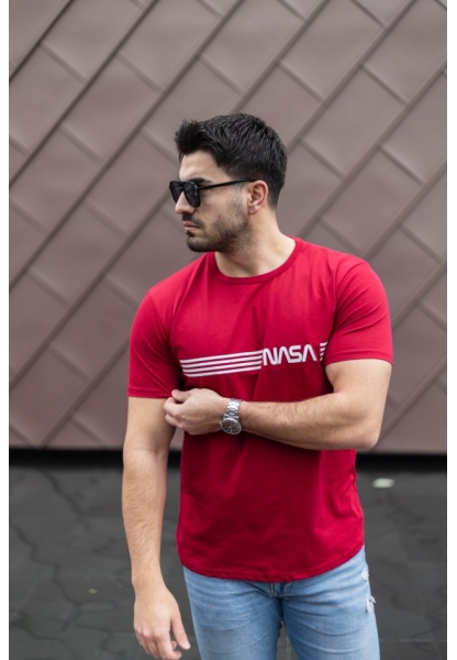 Erkek Kısa Kollu Nasa Baskı Basic Erkek T-shirt