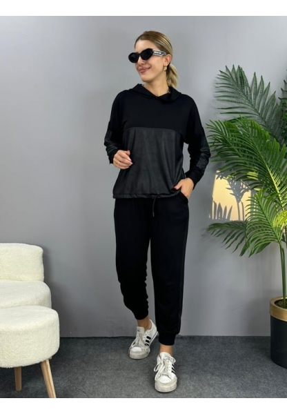 Kadın Uzun Kollu Kapüşonlu Oversize Sweat Ve Pantolon Ikili Takım