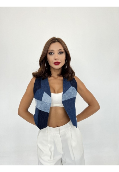 6936 DENIM PIECES VEST-MAVİ