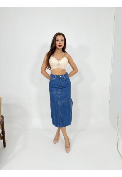 6900 SLIPPED MIDI SKIRT-MAVİ